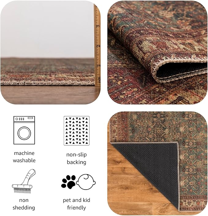 Keen Home Design 6x9 Rug - Machine Washable Area Rug with Non-Slip Backing, Ideal for Living Room, Dining Room, Bedroom - Vintage, Easy Clean, Durable, Low Pile Rug - (6' x 9')