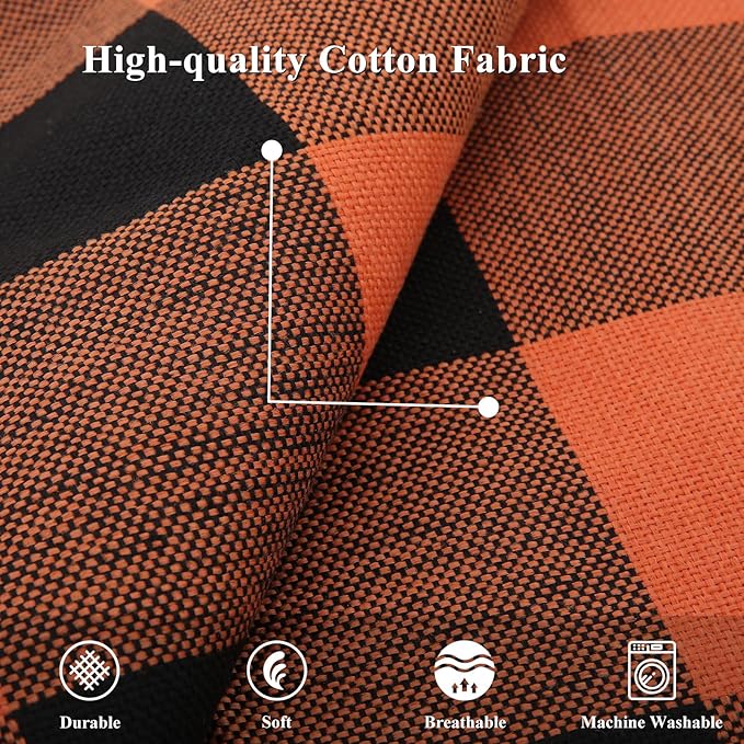 decorUhome Farmhouse Gingham Buffalo Plaid Check Throw Pillow Covers 22x22 Set of 2, Outdoor Fall Linen Decorative Pillow Covers with Stitched Edge for Bed Couch Sofa, Orange and Black