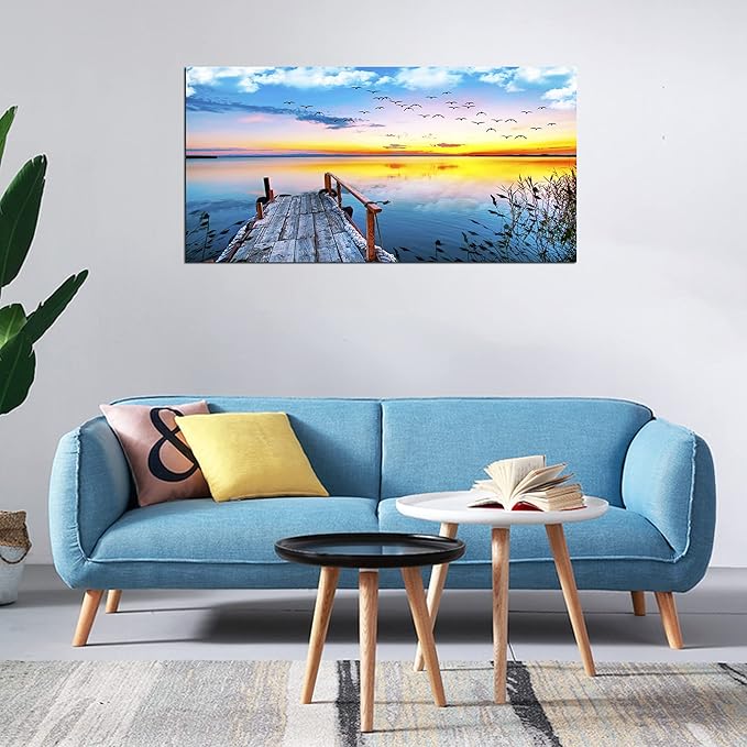 XXMWallArt FC2250 Jetty In The Sunset Lake Wall Art Canvas Prints Painting Nature Pictures Framed Landscape Paintings Canvas Wall Art for Living Room Bedroom Kitchen Home and Office Wall Decor