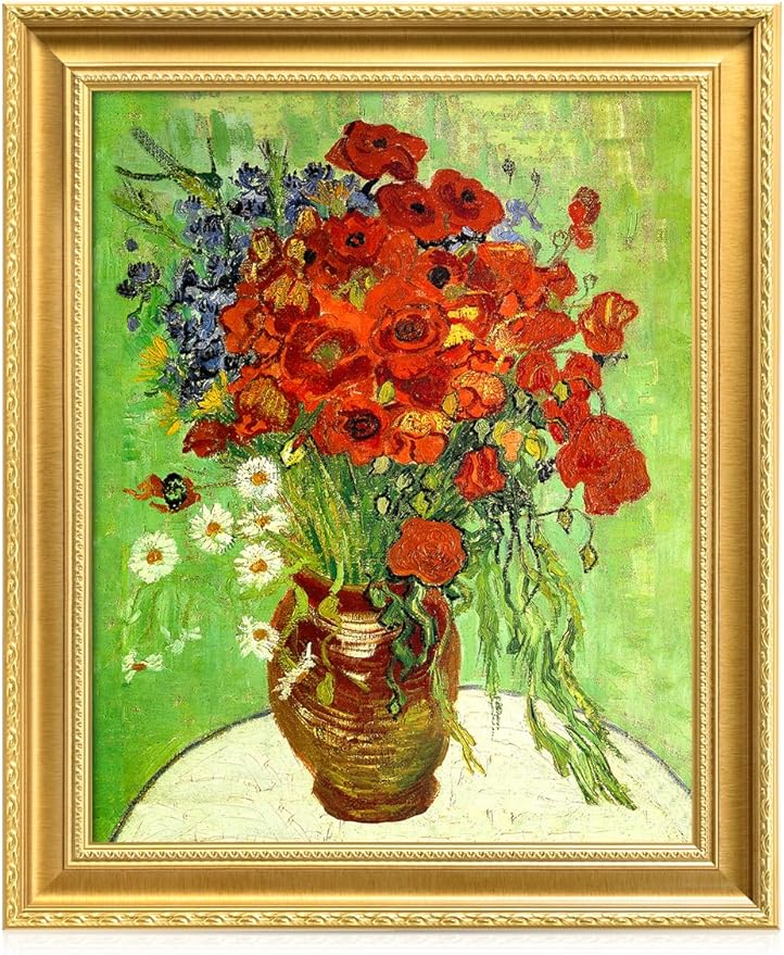 DECORARTS - Red Poppies and Daisies by Vincent Van Gogh. Giclee Print on Acid-Free Canvas in Gold Solid Wood Frame. Picture Size: 16x20, Total Size: 24.75x20.75, Made in USA