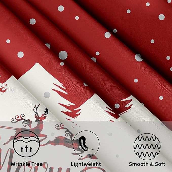 Kawani Merry Christmas Round Tablecloth in Red and Beige 60 inch Festivals Decor with Santa Claus and Elks Pattern Decorative Table Cloth for Winter Holiday Party Indoor and Outdoor Decorations