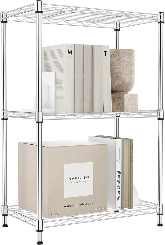 IZEUK 3 Tier Metal Wire Shelving Rack Storage Shelves for Kitchen, Bedroom, Living Room or Laundry Room, Chrome, 17.7" W x 11.8" D x 28.8" H
