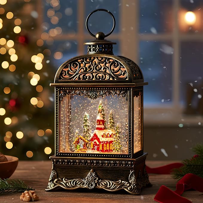 Christmas Snow Globe, Lighted Church Nativity Scene, Musical Snow Water Lantern Swirling Glittering Holiday Decoration and Gift for Family Children or Friends