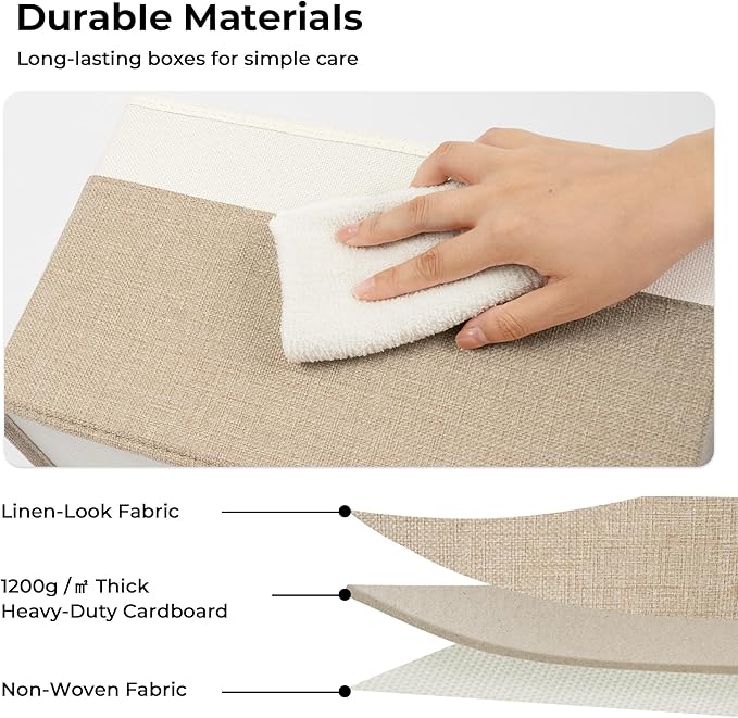 GRANNY SAYS Closet Storage Baskets for Shelves, Large Fabric Storage Bins, Collapsible Clothing Storage and Organization, Decorative Storage Bins, Khaki&Ivory, Extra Large, 3-Pack