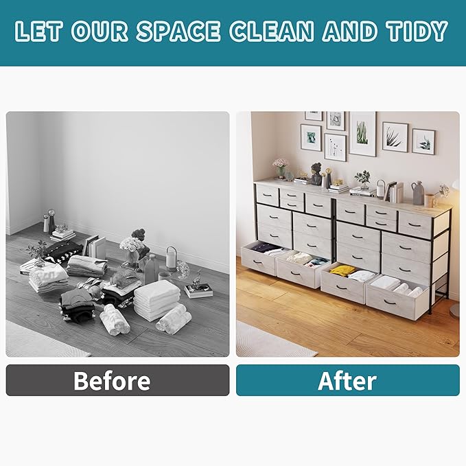 LUMTOK 10-Drawer Dresser, Fabric Storage Dresser Drawers for Bedroom, Hallway, Nursery, Closets, Steel Frame, Wood Top, Easy Pull Handle (Greige)