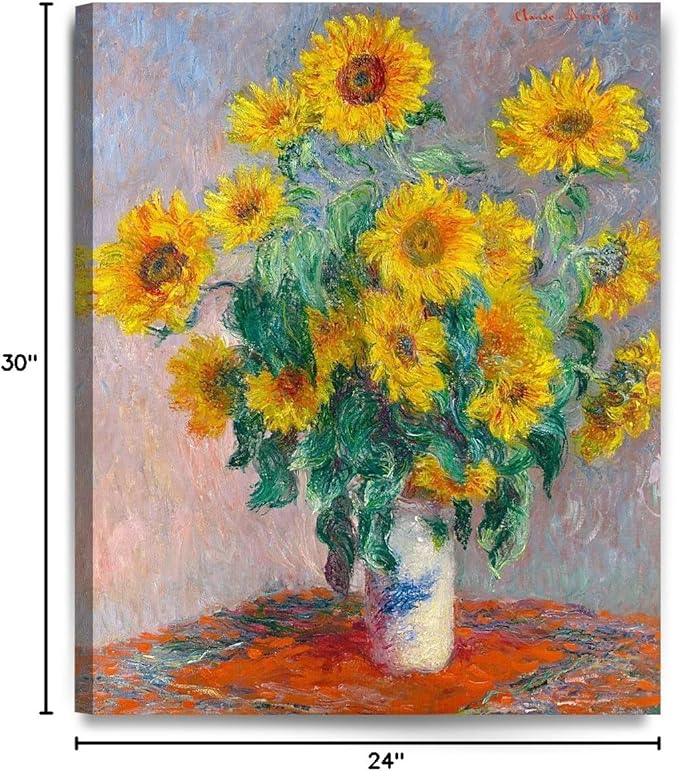 DECORARTS - Monet Sunflowers, Claude Monet Art Reproduction. Giclee Canvas Prints Wall Art for Home Decor 30x24