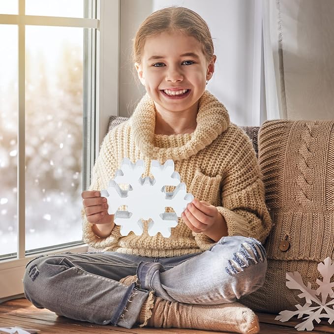 Bucherry 3 Pcs Winter Wooden Snowflake Decor Rustic Winter Snowflake Table Signs Wonderland Wood Blocks Farmhouse Christmas Tiered Tray Decorations for Xmas Table Shelf(Assorted Colors)