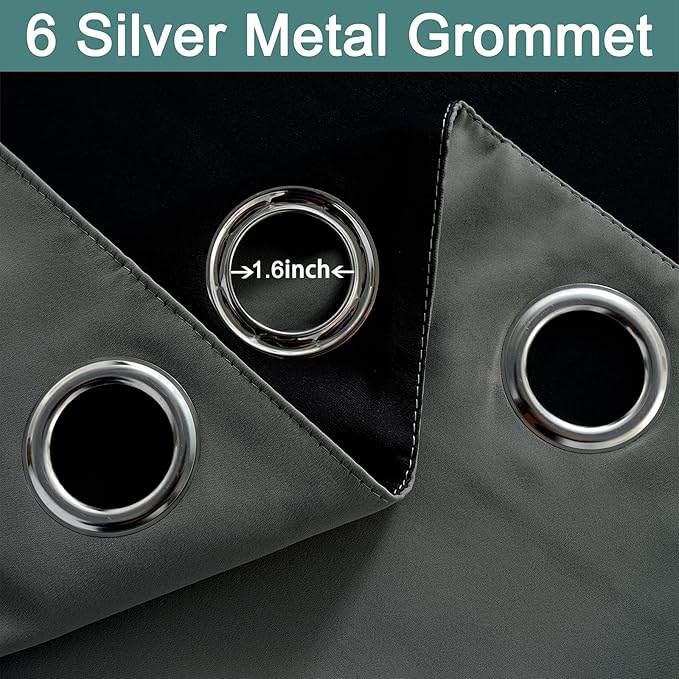 Yakamok 63 Inch Length 100% Blackout Curtains for Bedroom, 2 Thick Layers Thermal Insulated Grommet Total Blackout Drapes with Black Liner for Living Room (42Wx63L,Dark Grey, 2 Panels)