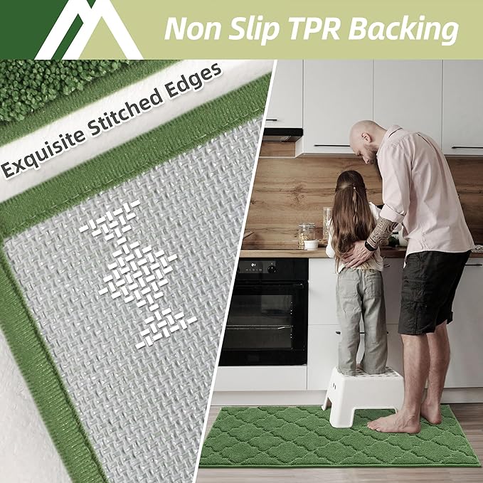 COSY HOMEER-Kitchen-Rugs 20"x48" Non-Slip Absorbent Soft Kitchen Runner Rug Polyester Kitchen Mats for Floor Washable Kitchen Standing Floor Mat for Sink Mat,Hallway,Laundry,Green