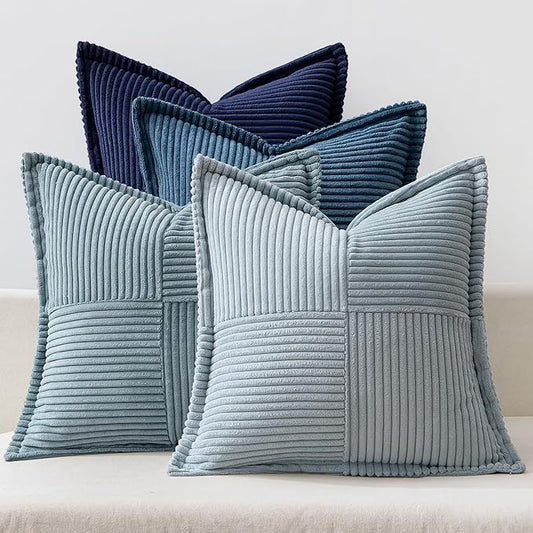 MIULEE Dusty Blue Navy Throw Pillow Covers 16x16 Inch 4 Packs Soft Boho Decorative Gradient Series Pillow Cases Farmhouse Euro Cushion Covers for Couch Sofa Bed Corduroy Striped Home Decor