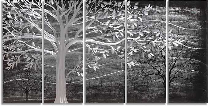 Yihui Arts Metal Tree Wall Decor Hand Grind On Aluminum Modern Abstract Nature Wall Art Contemporary Landscape Pictures for Living Room Bedroom Dinning