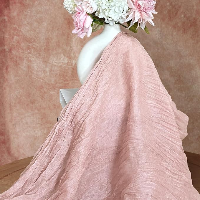 FEXIA 12 Pack Table Runner Dusty Pink Cheesecloth 35x120 Inches Boho Gauze Table Runner Burnt for Wedding Decor Reception Bridal Shower Centerpiece Engagement