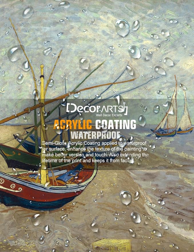 DECORARTS - Boats At Saintes Maire, Vincent Van Gogh Art Reproduction. Giclee Canvas Prints Wall Art for Home Decor 20x16