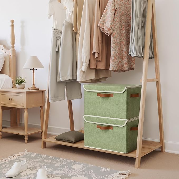 GRANNY SAYS Fabric Storage Bins with Lids, Decorative Storage Boxes, Keepsake Memory box, Shelf Baskets for Closet, Green, Large, 2-Pack