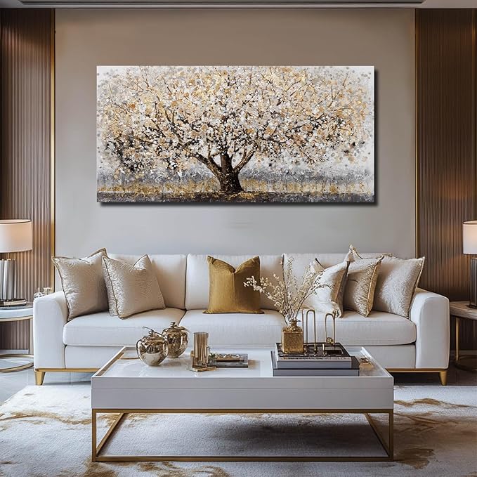 Gold Wall Decor Large Framed Canvas Art for Living Room Vintage Botanical Pictures Office Poster Prints Artwork Paintings for Home Hotel 29”x58”