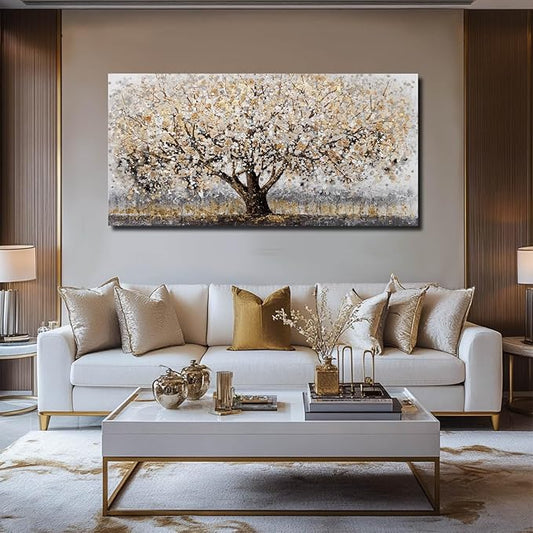 Gold Wall Decor Large Framed Canvas Art for Living Room Vintage Botanical Pictures Office Poster Prints Artwork Paintings for Home Hotel 29”x58”