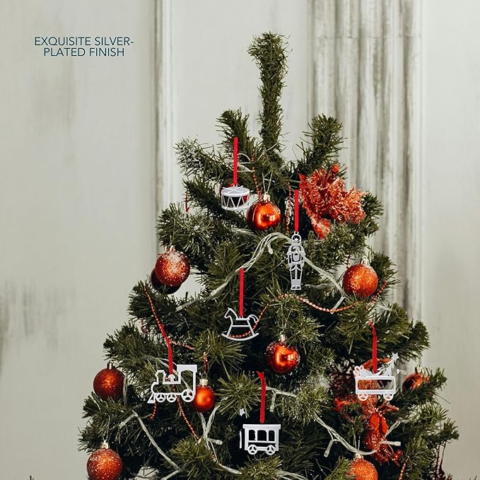 Nambe Holiday Train Mini Ornament Set – 3-Piece Engine, Toy Car & Caboose, Silver and Gold Plated Christmas Ornaments for Tree, Festive Holiday Décor, Gift Toppers or Collectible Keepsakes, 3" Each