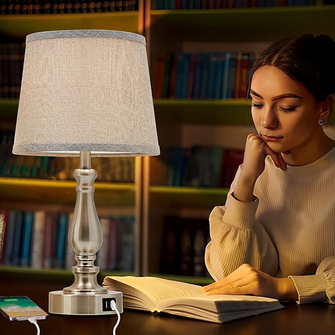 Table Lamps for Bedroom Set of 2,3 Way Dimmable Touch Bedside Lamps with Dual USB A+C Ports - Nightstand Lamp for End Table Modern Night Stand Lamps for Living Room Guest Room
