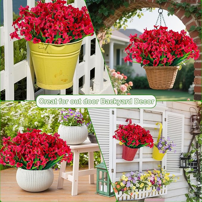 20 Bundles Artificial Flowers for Outdoors or Indoor Garden Home Decoration,No Fade Fake Flowers Faux Plants for Decoration Hanging Planters,Porch Window Box Garden Wedding Farmhouse Fake Plants