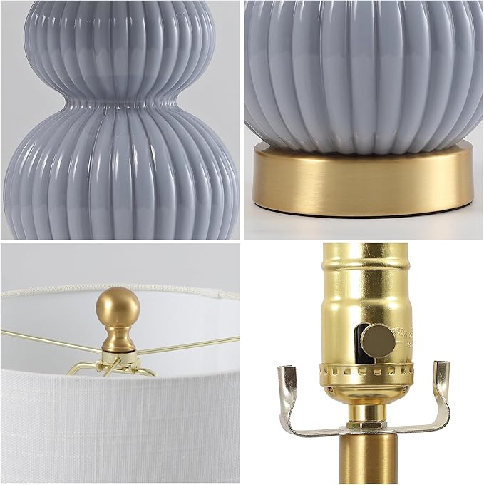 JONATHAN Y JYL1099C Daphne 20" Contemporary Transitional Metal/Glass Ribbed Gourd LED Table Lamp Bedroom, Living Room, Office, Dining Room, Gray/Brass Gold