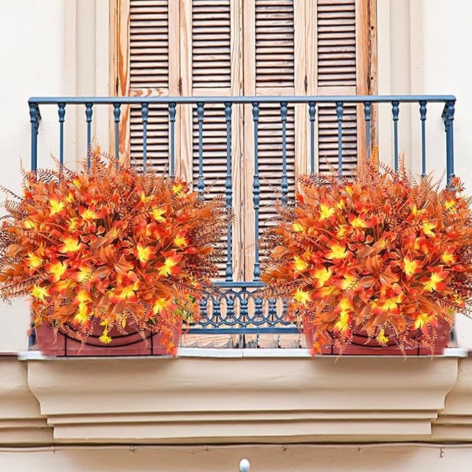 Agusbagli 40Pcs Artificial Fall Outdoor Flowers Fake Autumn Boxwood Plants UV Resistant Plastic No Fade Faux Fall Flowers Arrangements for Thanksgiving Autumn Weddings Porch Indoor Home Decorations
