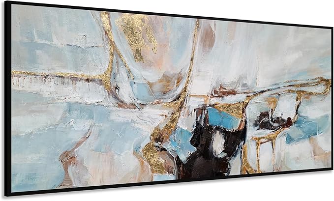 Yihui Arts Abstract Canvas Wall Art, Hand Painting Modern Oil Painting with Gold Foil for Living Room Bedroom Office Decor