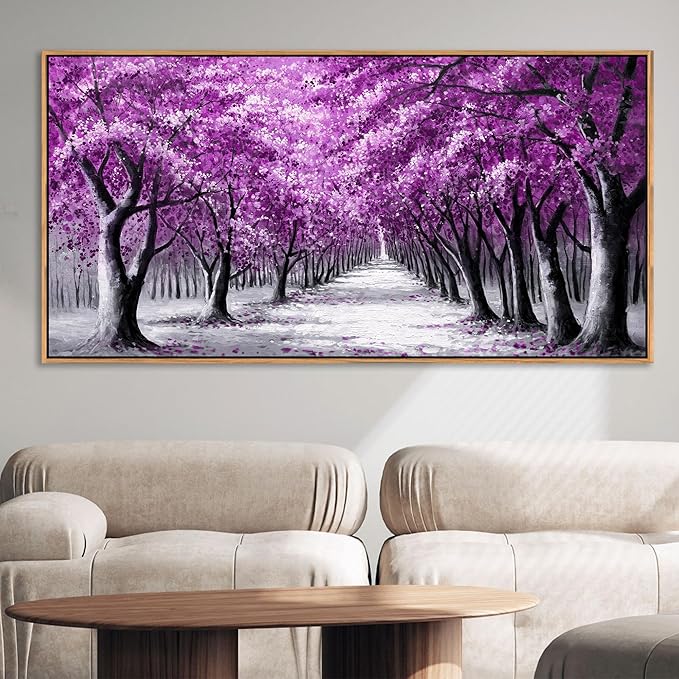 YCPRIMER Purple Wall Art - Large Canvas Wall Decor Forest Paintings for Living Room Modern Picture Wall Decoration Purple Tree on Background Bedroom Office Artwork tree Art Prints Framed Size 29×58inch