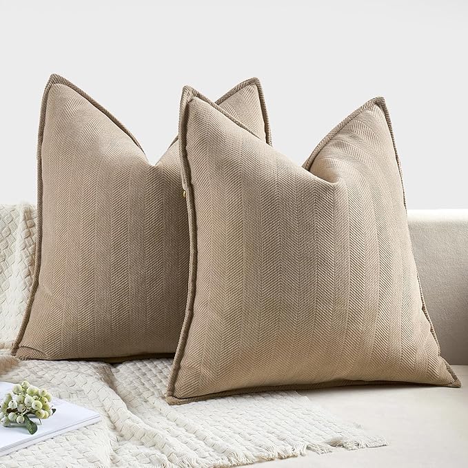 MIULEE Pack of 2 Khaki Decorative Pillow Covers 24x24 Inch Soft Chenille Luxurious Couch Throw Pillows Farmhouse Cushion Covers Euro Shams with Elegant Design for Sofa Bedroom Living Room Home Decor