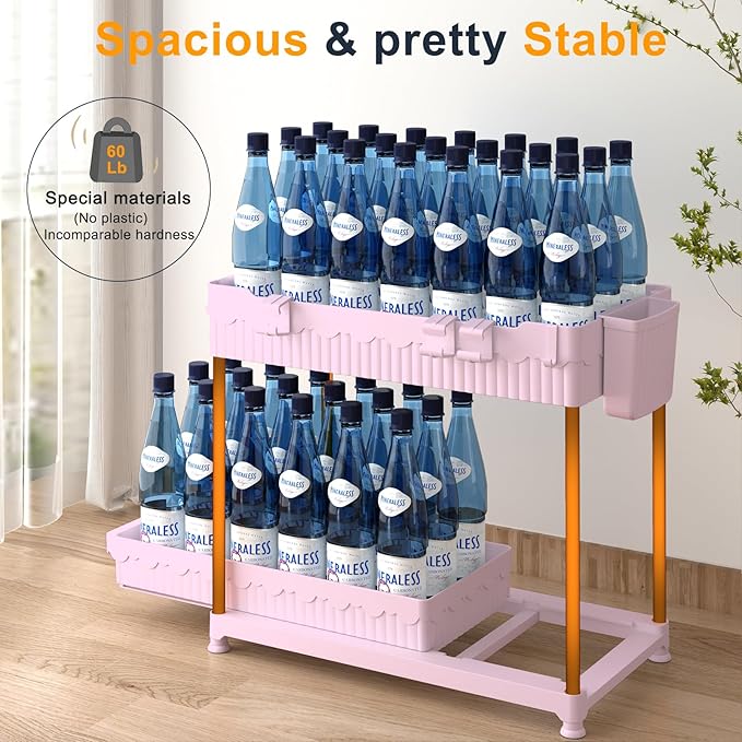 3 Pack Under Sink Organizers, 2-Tier Multi-Use Kitchen and Bathroom Organizers and Storage with Sliding Drawers，Bathroom Cabinet Organizer (Pink, 14.8 Inch)