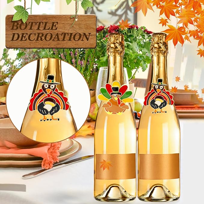 KPOSIYA Thanksgiving Napkin Rings Set of 6, Turkey Napkin Rings Vintage Alloy Fall Napkin Holders for Holiday Dinner Parties, Weddings, Family Gatherings