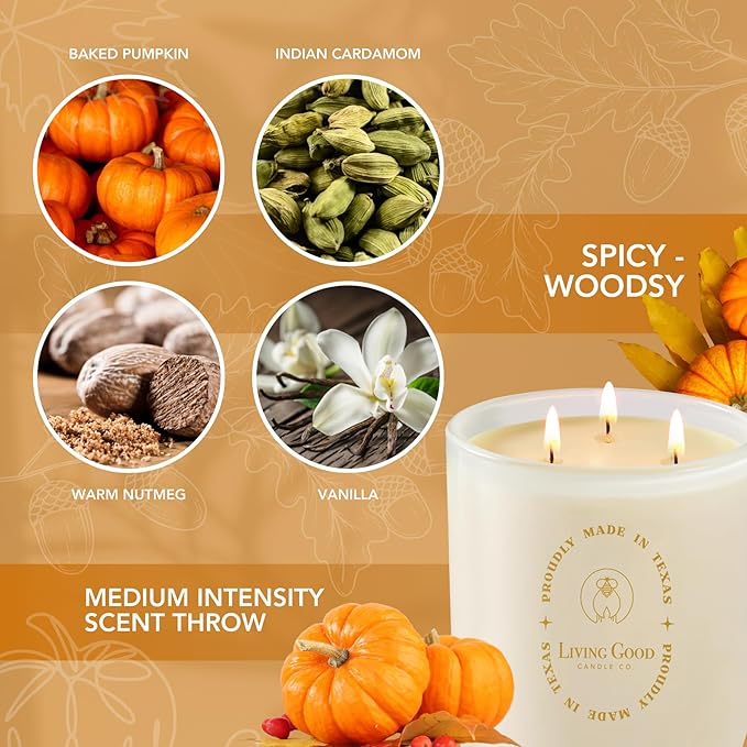 Toasty Pumpkin Brulee - Sweet Pumpkin & Vanilla with Earthy Nutmeg & Cardamom - Perfect Cozy for Fall - Pure Beeswax Candles - 90+ Hours Long Burning - Non-Toxic for Autumn Home Decor - 15 OZ