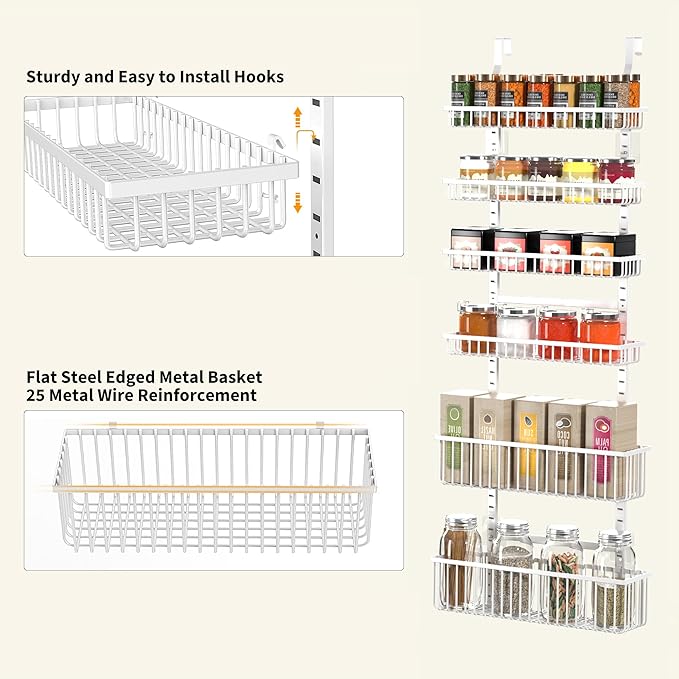 Moforoco 6-Tier Over The Door Pantry Organizer, Pantry Organization and Storage, Black Hanging Basket Wall Spice Rack Seasoning Shelves, Home & Kitchen Laundry Room Bathroom Essentials accessories