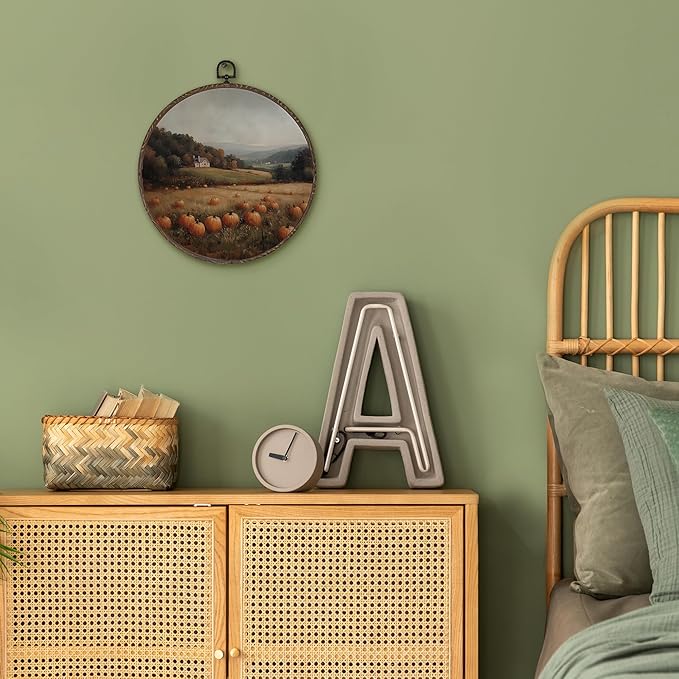 XNXLDYLH Rustic Fall Pumpkin Patch Round Framed Wall Art Decor, Farmhouse Hanging Wall Decor Decorations, Autumn Fall Landscape Canvas Prints Wall Art Pictures Paintings for Living Room, 10x10 Inches