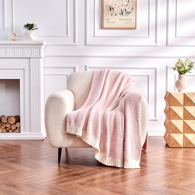 CozeCube Melange Blanket, Ultra Soft Pink and White Throw Blanket, Warm Cozy Knit Fuzzy Plush Reversible Throw for Couch Bed Sofa, 50"x60"