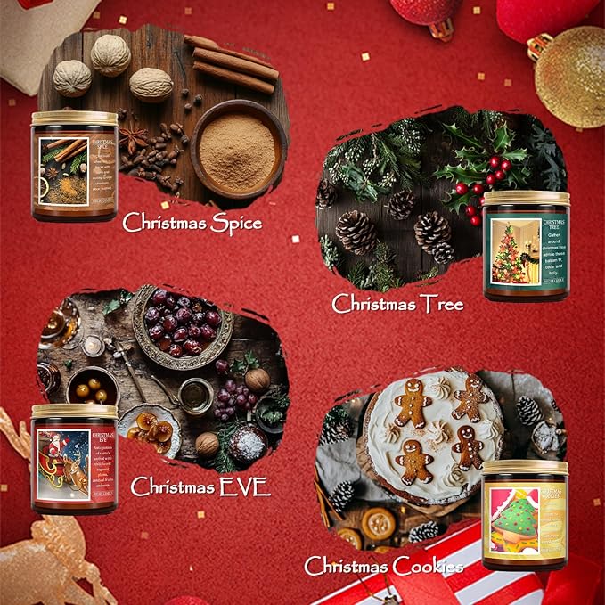 Auelife Christmas EVE Soy Candle - Sugared Plums Candied Fruits and Rum, 7 oz Aromatherapy Jar Candle, Christmas Gift for Women and Men