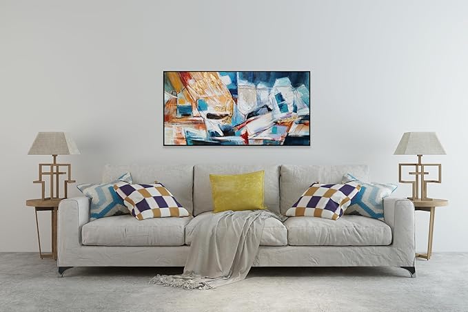 Yihui Arts Abstract Canvas Wall Arts Hand Painted Oil Paintings with Gold Foil and Floating Frame