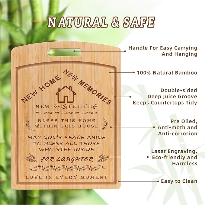 Joeyan Bless This Home House Warming Gifts for New Homeowner First House Family Apartment Owner, 16 x 12'' Large Engraved Bamboo Cutting & Chopping Charcuterie Board Kitchen Present
