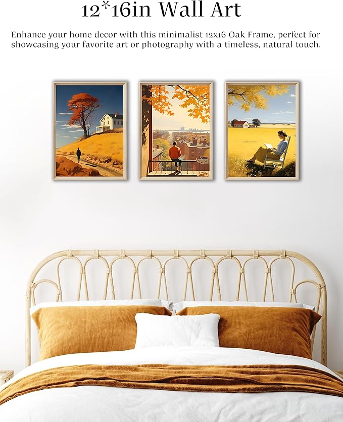 UPWOIGH Framed Wall Art, Edward Hopper Wood Canvas Wall Art,Autumn decor,12"x16" Cotton Pattern Vintage Poster Wall Decor Aesthetic for Living Room Bedroom,Set of 3,Accessories