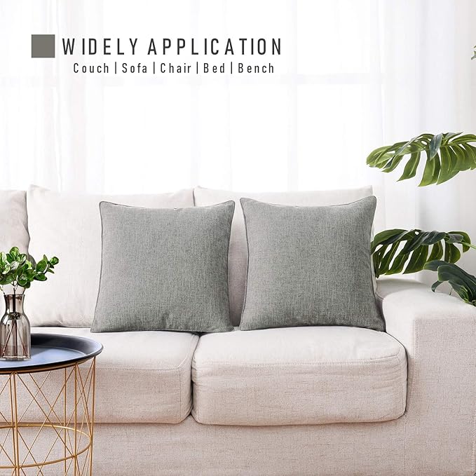 HPUK Linen Throw Pillow Covers Pack of 2, 18x18 Inch Accent Cushion Covers for Living Room, Bedroom, Decorative Solid Color Pillow Covers for Couch, Sofa, Chair, Grey