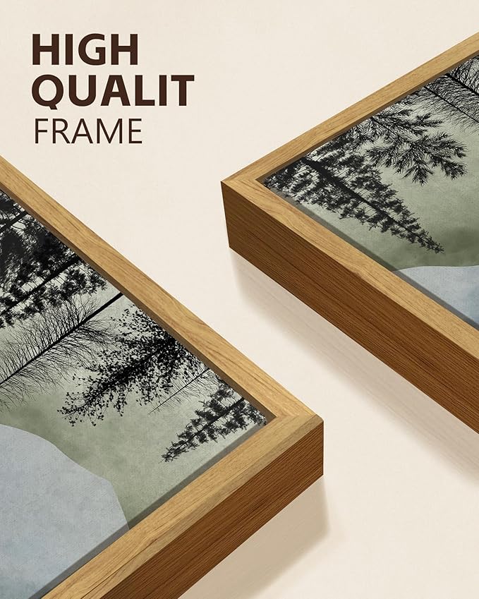 KUVIOKE Mountain Landscape Framed Wall Decor Boho Sun Rise Watercolor Nature Art Prints Farmhouse Rustic Bedroom Dining Living Room Decor 11x14in (Natural Framed)