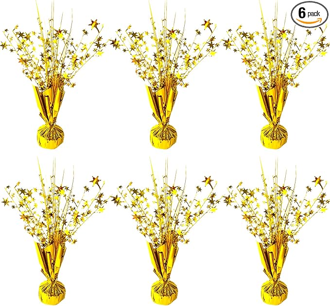 6 Pack Metallic Foil Spray Centerpiece Star Table Decoration Burst Table Centerpieces for Birthday Wedding Anniversary Graduation Holiday Party Supplies Decor, Gold