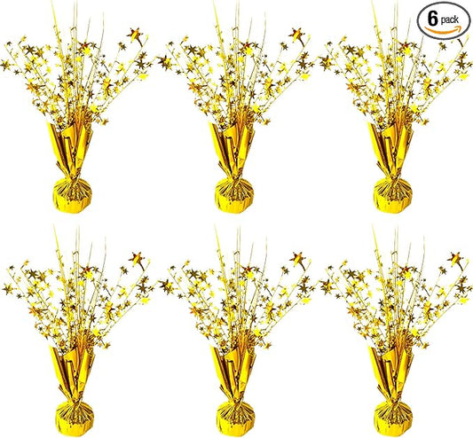 6 Pack Metallic Foil Spray Centerpiece Star Table Decoration Burst Table Centerpieces for Birthday Wedding Anniversary Graduation Holiday Party Supplies Decor, Gold