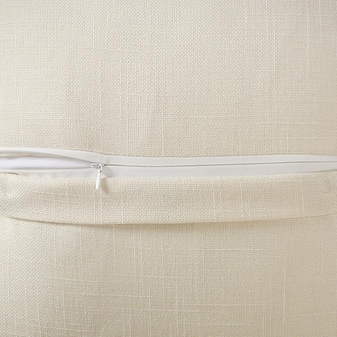 HAUSSY Cream White Linen Decorative Throw Pillow Covers 14x14 Inch Set of 2,Square Cushion Case with 3 Vintage Buttons,Modern Farmhouse Home Decor for Couch,Bed