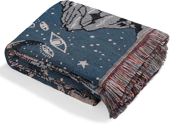 Boho Throw Blanket for Bed Couch Sofa Reversible Cotton Bohemian Travel Boho Quilt Mexican Muslin Blanket Tapestry Hippie Room Decor Outdoor Blanket Double Sided (Boho Flower Dark 5 70"x90")