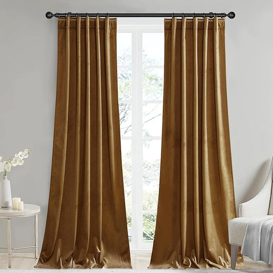 StangH Gold Brown Velvet Curtains Room Darkening Panels 84 inches Long, Super Soft Drapes Cold Resistant for Bedroom Luxury Back Tab Curtains Soundproof for Study, W42x L84, 2 Panels
