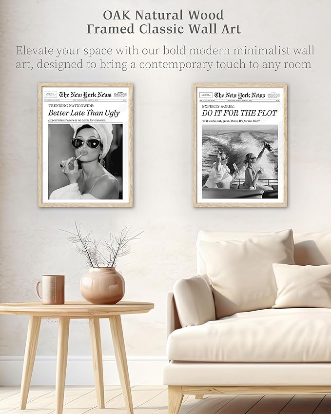 iHery Natural OAK Wood Hot Girls Newspaper Trendy Framed Wall Art, 12x16 in Vintage Headline Canvas Print, Beige Logs Retro, Do it for The Plot, Set of 1 Apartment Funny Girly Dorm Room Bedroom