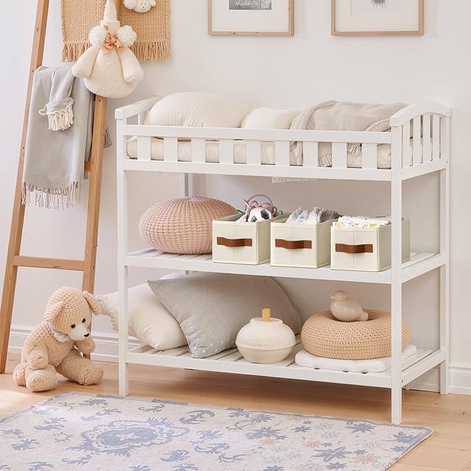 GRANNY SAYS Small Fabric Storage Bins, Storage Baskets for Shelves with PU Handles, Toilet Paper Storage, Mini Baskets for Organizing DVD, Photos, Clothes, Diaper, Sock, Cd, 6-Pack, Ivory