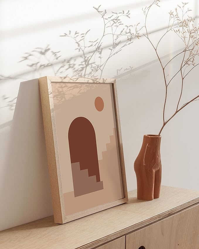 HAUS AND HUES Boho Art Prints - Mid Century Modern Decor Wall Art - Sun and Two Staircases with Door (16x20 Unframed)