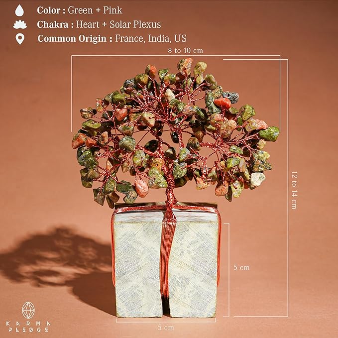 Crystal Tree for Birthday Gifts for Women, Handmade Raw Crystal Base Unakite Chakra Healing Crystal Tree of Life for Positive Energy, Money, Good Luck, Christmas Décor, Home and Office Decor