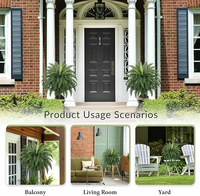 35" Fake Ferns, 4 Large Artificial Bonston Ferns Bushes Plants with 39 Fronds for Outdoors Garden Patio Porch Entrance Low Maintain Home Decor